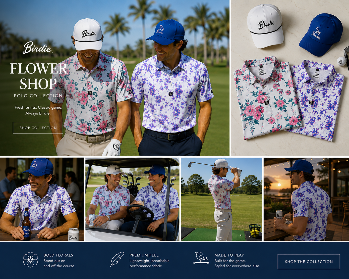 Birdie Flower Shop Performance Polo- Midnight Blooms!