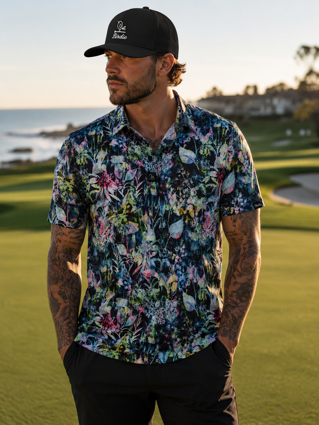 Birdie Flower Shop Performance Polo- Midnight Blooms!