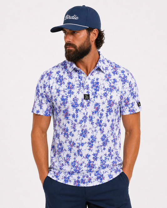 Birdie Flower Shop Performance Polo- Vintage Wild Blue!