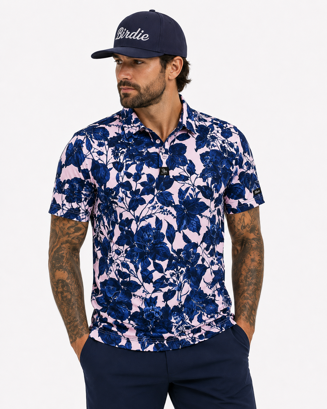 Birdie Flower Shop Performance Polo — Indigo Garden!