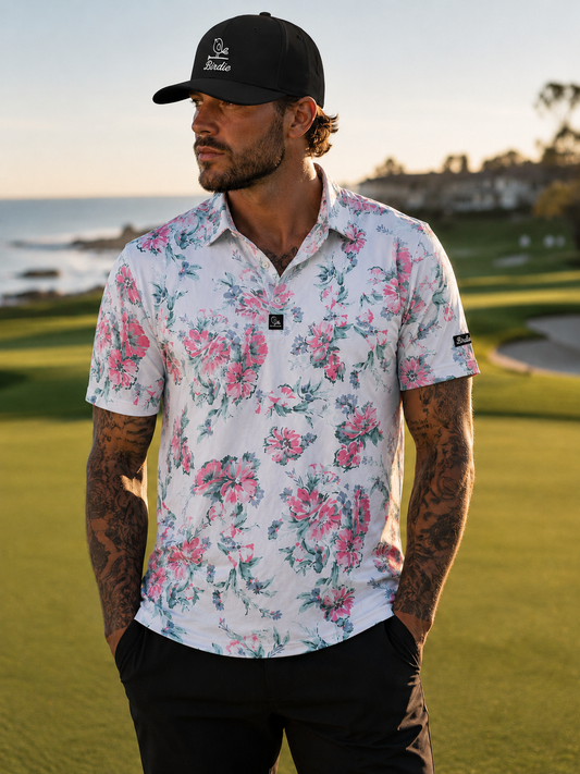 Birdie Flower Shop Performance Polo- Vintage Pink Peony!